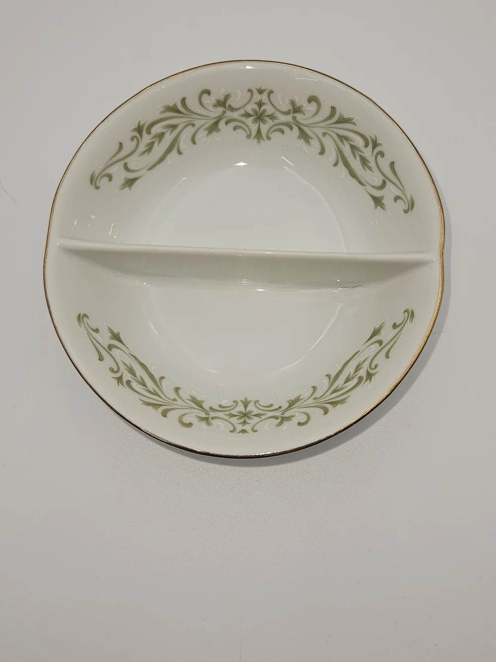 Vintage Allegro Fine China Porcelain Divided 2 Part Leaf Print Relish Bowl Dish
